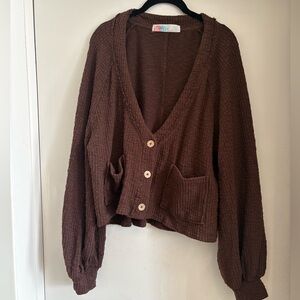Free People Brown Textured Women's Cardigan and Short set